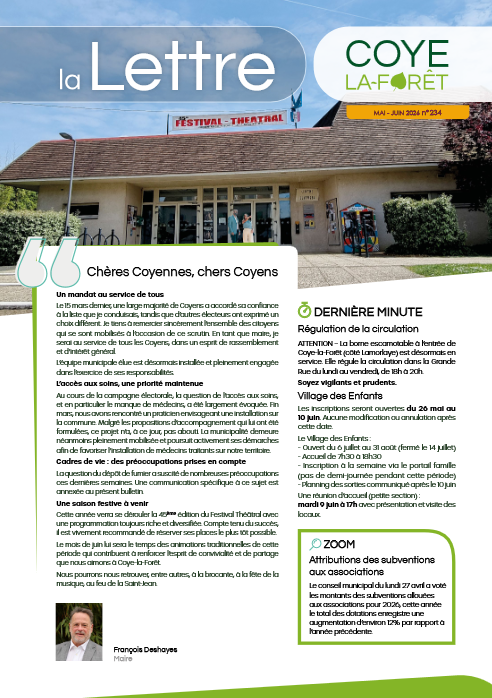 La lettre de Coye de ce mois